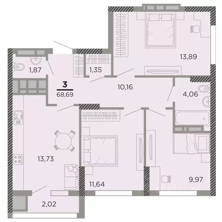 3-к кв. Рязанская область, Рязань Совхозная ул., 6 (68.69 м) - Фото 0