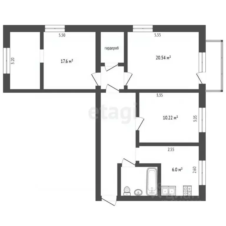 3-к кв. Белгородская область, Белгород ул. Николая Островского, 1 ... - Фото 2