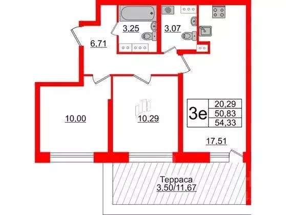 Квартира, 2 комнаты, 54.27 м - Фото 0
