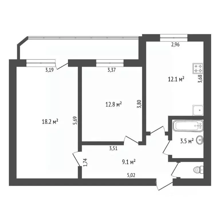 2-к кв. Амурская область, Благовещенск ул. Пушкина, 66 (57.1 м) - Фото 0