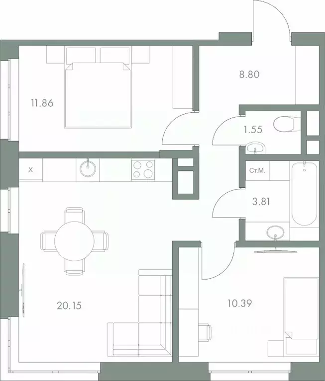 2-к кв. Ханты-Мансийский АО, Сургут ул. Крылова (56.56 м) - Фото 0