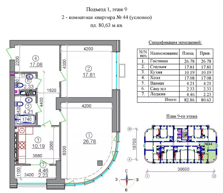 2-к кв. Северная Осетия, Владикавказ 18-й мкр,  (80.63 м) - Фото 1