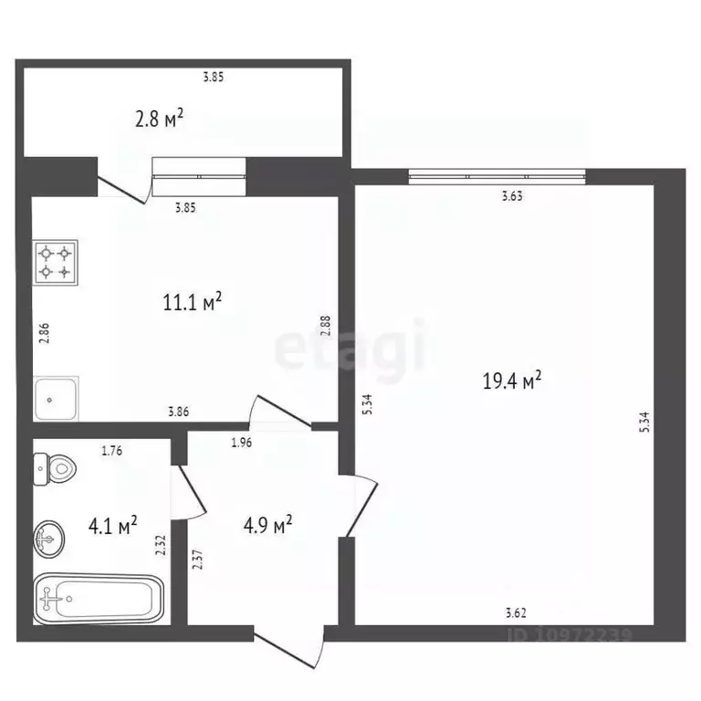 1-к кв. Башкортостан, Стерлитамак ул. Ботаническая, 4 (37.4 м) - Фото 1