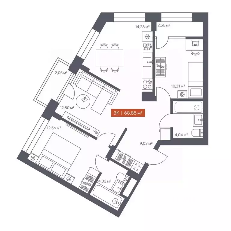 3-к кв. Томская область, Томск Красноармейская ул., 144 (68.85 м) - Фото 0