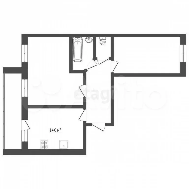 2-к. квартира, 51,6 м, 9/9 эт. - Фото 1