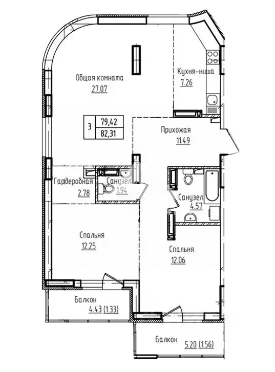 3-к кв. Алтайский край, Барнаул Пролетарская ул., 125 (82.31 м) - Фото 2