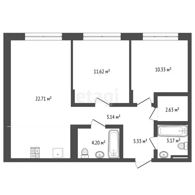 2-комнатная квартира: Тюмень, улица Василия Шамова, 6 (63 м) - Фото 0