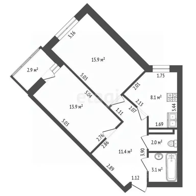 2-к кв. Санкт-Петербург Ленинский просп., 72к3 (54.4 м) - Фото 2