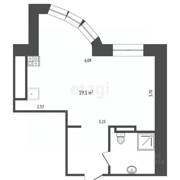 Студия Омская область, Омск Омская ул., 119/1 (30.2 м) - Фото 1