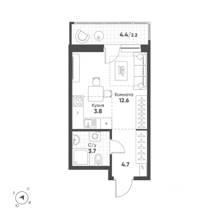 Студия Свердловская область, Екатеринбург Солнечный жилрайон,  (27.0 ... - Фото 1