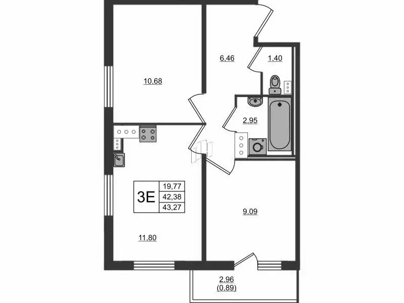 2-комнатная квартира: Мурино, Екатерининская улица, 11 (43.27 м) - Фото 0