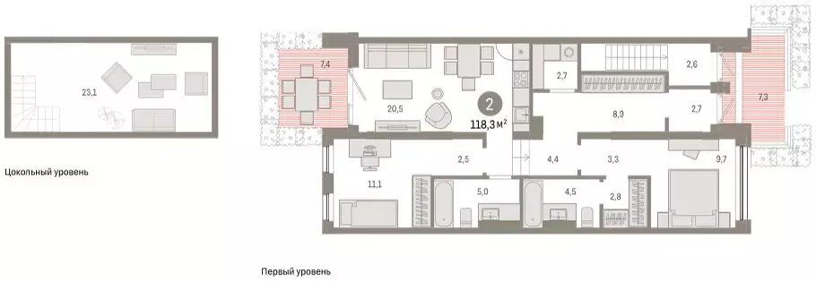 2-комнатная квартира: Тюмень, улица Павла Фитина, 3 (117.6 м) - Фото 2
