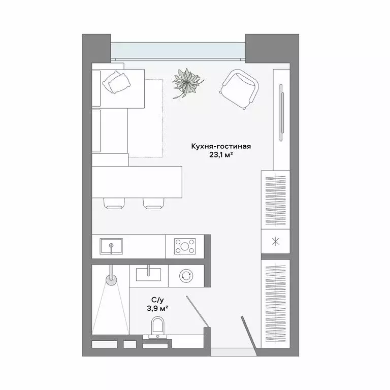 Квартира-студия: Москва, Ленинский проспект, 2 (27.1 м) - Фото 1