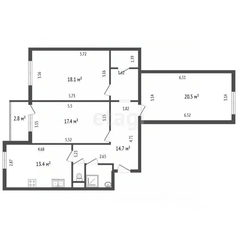 3-к кв. Санкт-Петербург просп. Юрия Гагарина, 48к2 (90.0 м) - Фото 2