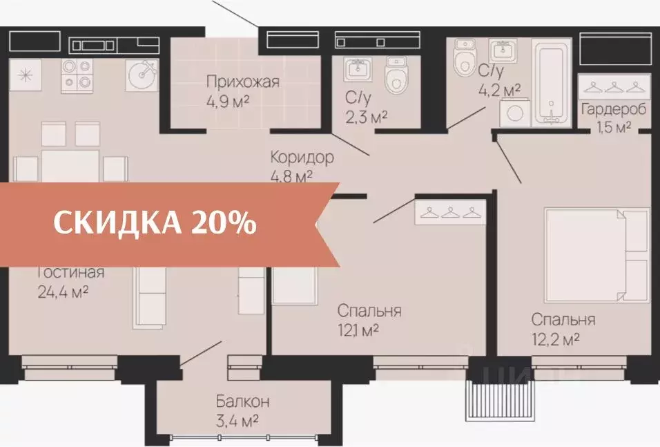 2-к кв. Нижегородская область, Нижний Новгород ул. Белинского, 23 ... - Фото 1