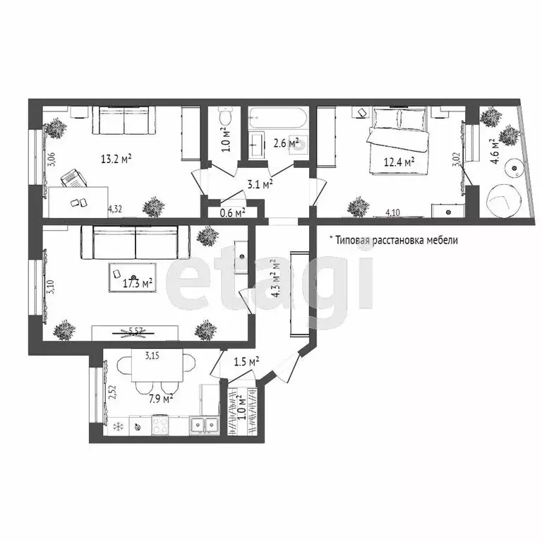 3-комнатная квартира: Тюмень, улица Самарцева, 20 (65.3 м) - Фото 1