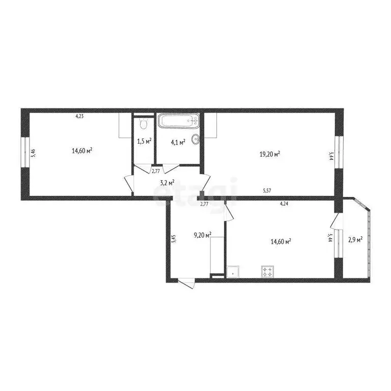 2-комнатная квартира: Тюмень, улица Николая Семёнова, 33к1 (66.2 м) - Фото 1
