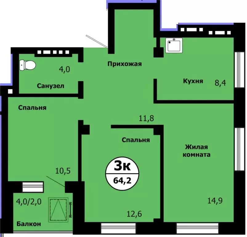 3-комнатная квартира: Красноярск, улица Лесников, 49 (62.7 м) - Фото 0