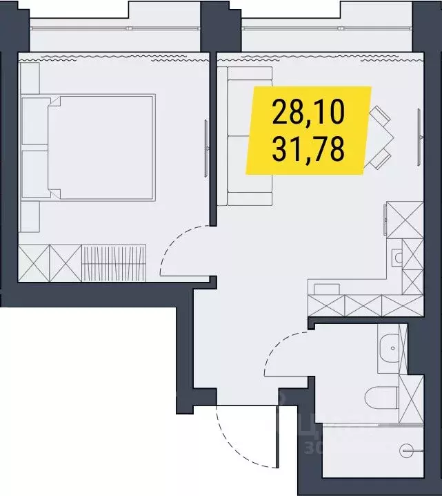 1-к кв. Новосибирская область, Новосибирск  (31.78 м) - Фото 1