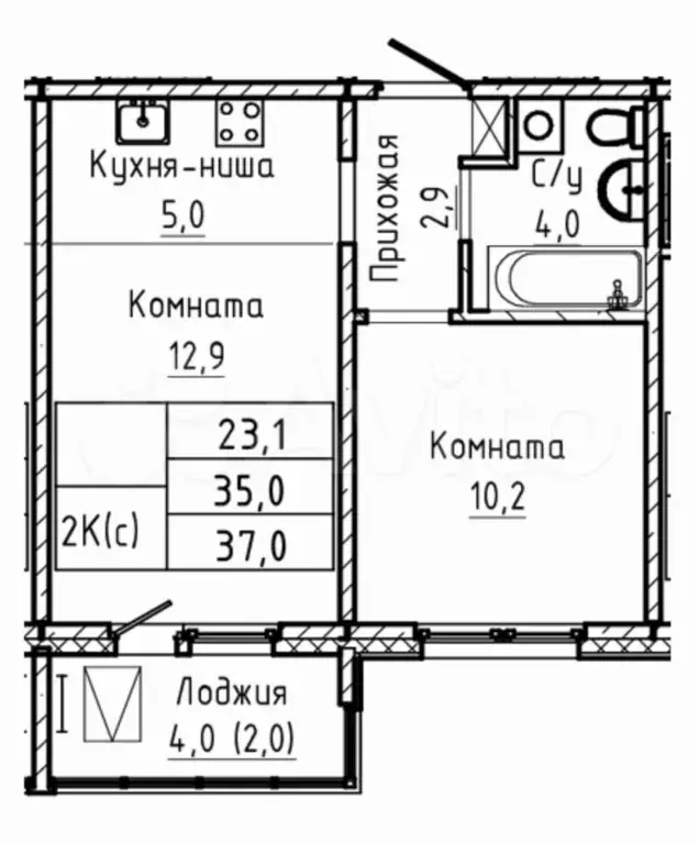 2-к. квартира, 37 м, 15/17 эт. - Фото 1