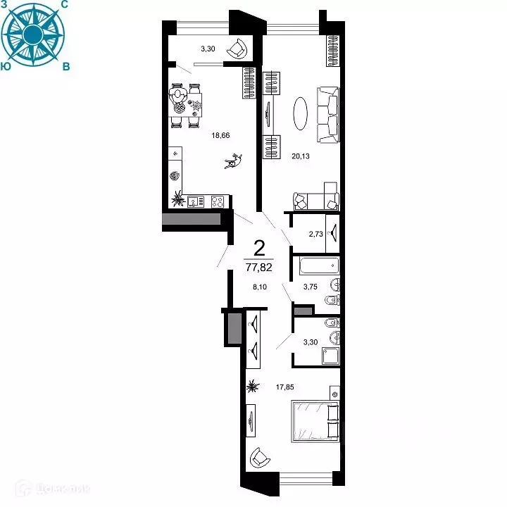 2-к кв. Рязанская область, Рязань ул. 1-я Железнодорожная (77.82 м) - Фото 0