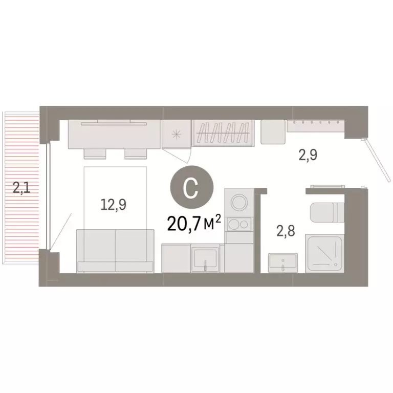 Квартира-студия: Новосибирск, квартал Лебедевский (20.7 м) - Фото 1