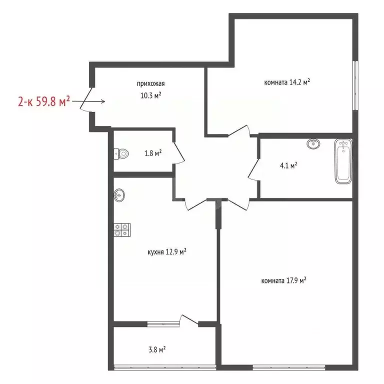 2-к кв. Свердловская область, Екатеринбург ул. Щербакова, 150 (59.8 м) - Фото 2
