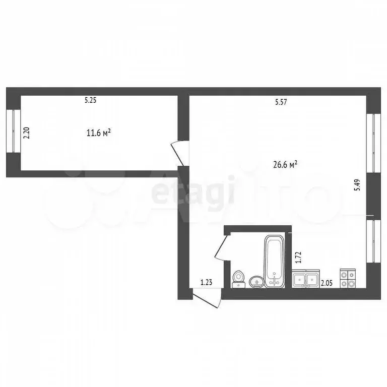 2-к. квартира, 42,7 м, 2/5 эт. - Фото 0