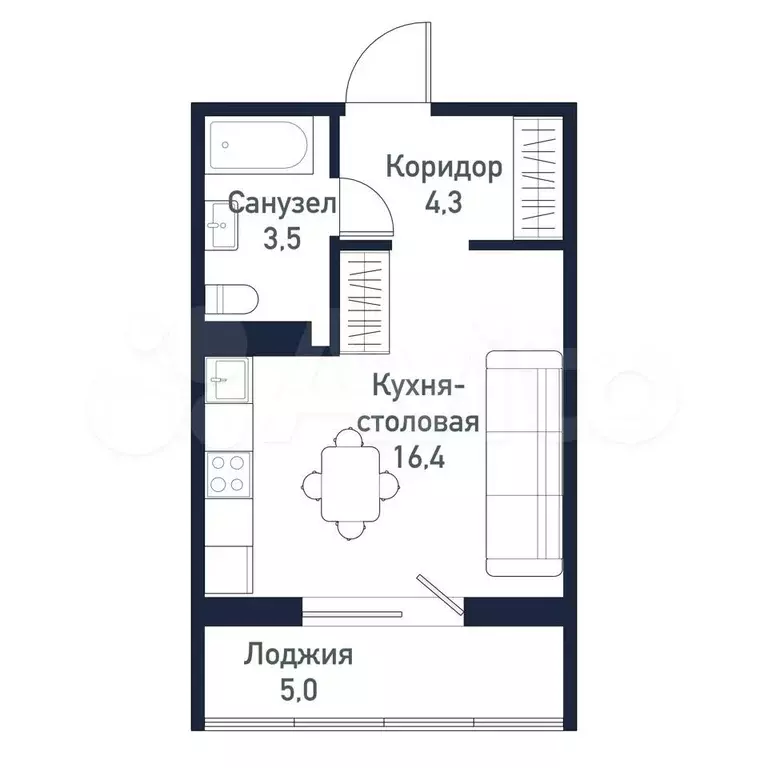 Квартира-студия, 24,3 м, 8/10 эт. - Фото 0