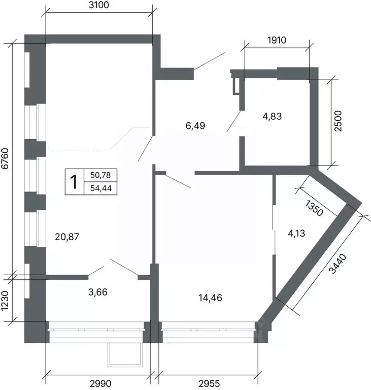 1-к кв. Свердловская область, Екатеринбург ул. Мира, 47/6 (53.8 м) - Фото 2