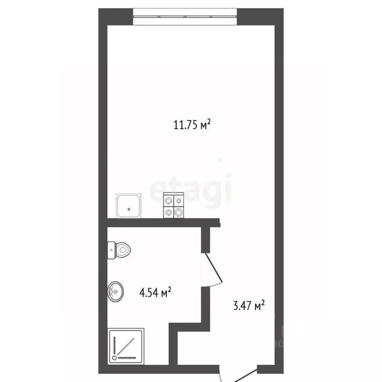 Студия Тюменская область, Тюмень ул. Тимофея Чаркова, 87 (19.8 м) - Фото 1