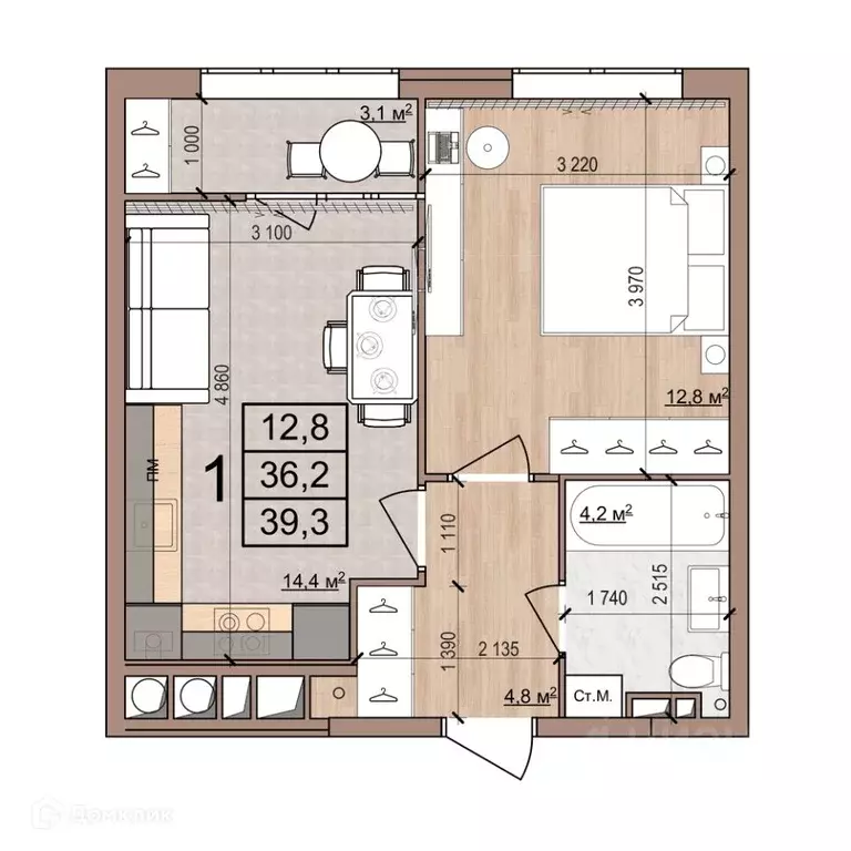 1-к кв. Рязанская область, Рязань Медицинская ул., 3 (39.3 м) - Фото 0