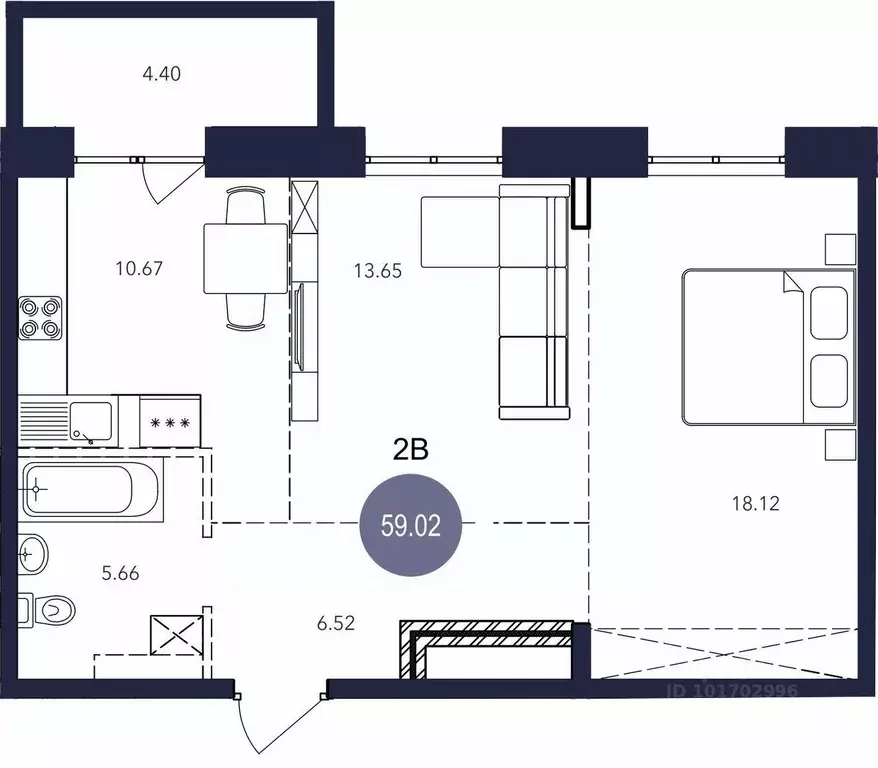 2-к кв. Иркутская область, Братск ул. Металлургов, 8 (59.02 м) - Фото 0