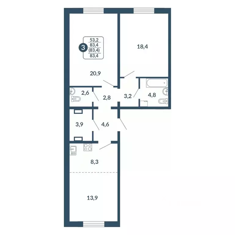 3-к кв. Кировская область, Киров Скандинавия жилой комплекс (83.4 м) - Фото 1