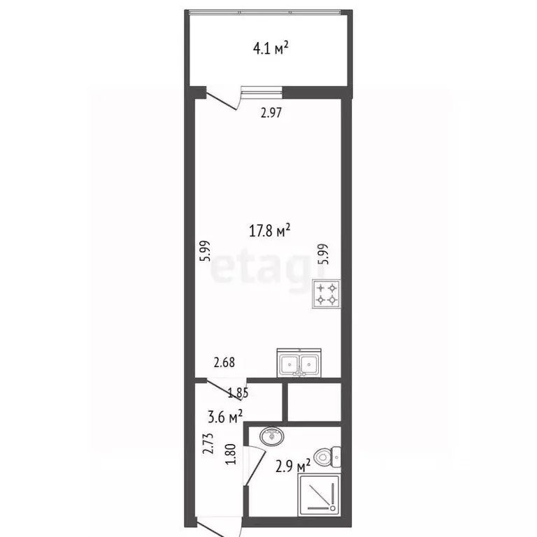 Студия Санкт-Петербург ул. Тосина, 6 (24.3 м) - Фото 2