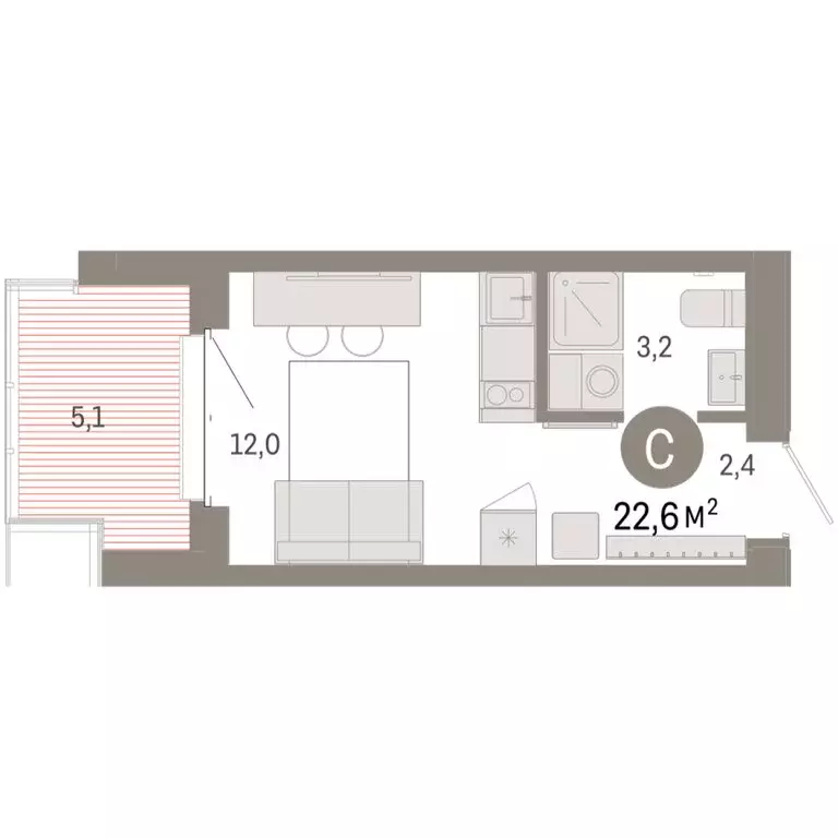 Квартира-студия: Тюмень, жилой комплекс На Минской (22.64 м) - Фото 1