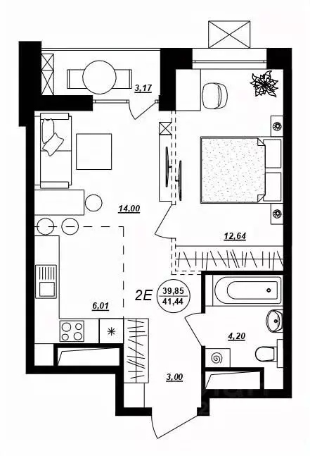 2-к кв. Хабаровский край, Хабаровск ул. Демьяна Бедного (41.44 м) - Фото 1