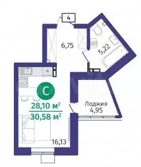 Квартира-студия, 31 м, 7/14 эт. - Фото 1
