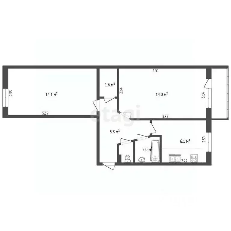 2-к кв. Севастополь ул. Адмирала Юмашева, 16 (45.0 м) - Фото 2