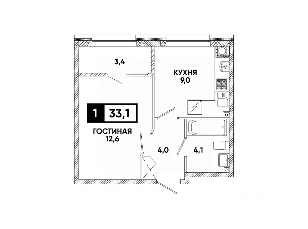 1-к кв. Ставропольский край, Ставрополь ул. Андрея Голуба, 12к6 (33.1 ... - Фото 1
