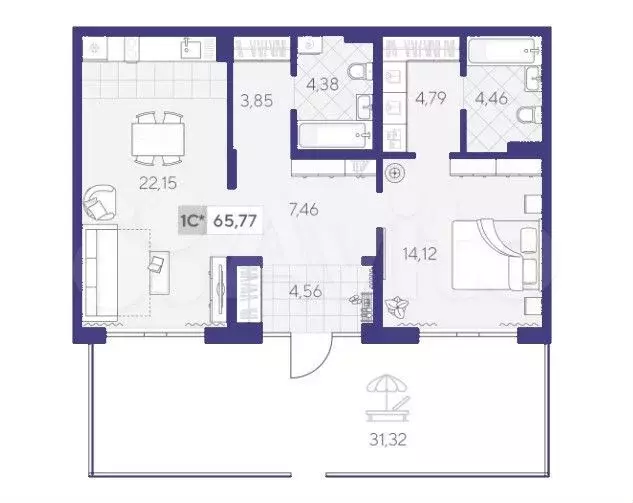1-к. квартира, 72,9 м, 1/4 эт. - Фото 1