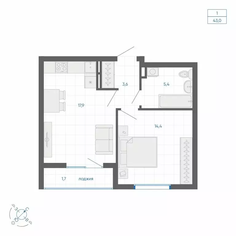 1-комнатная квартира: Екатеринбург, улица Вильгельма де Геннина, 59 ... - Фото 2