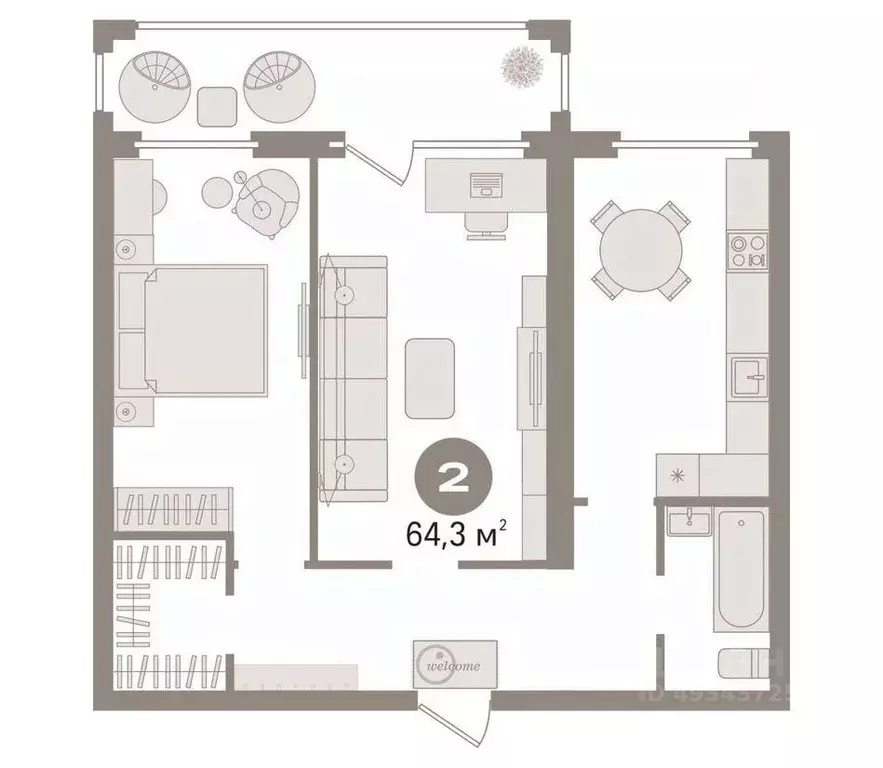 2-к кв. Тюменская область, Тюмень ул. Самарцева, 3 (64.3 м) - Фото 2