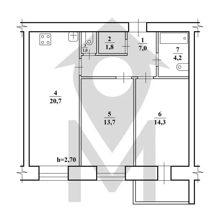 2-комнатная квартира: Чита, 3-я Забайкальская улица, 1 (62.9 м) - Фото 1