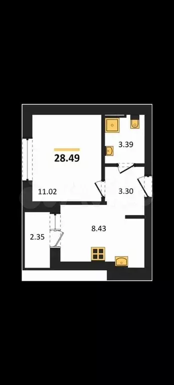 1-к. квартира, 28,5 м, 1/8 эт. - Фото 1