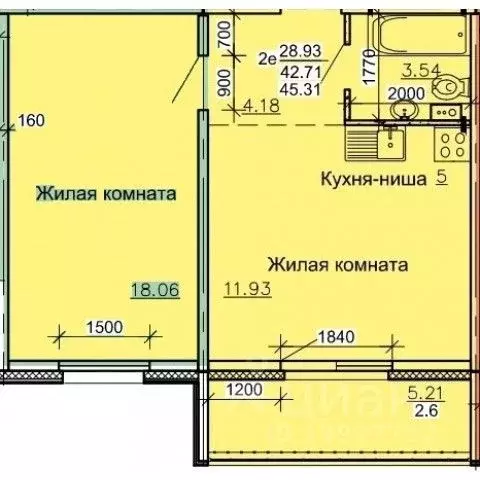 Студия Алтайский край, Барнаул ул. Союза Республик (45.31 м) - Фото 0