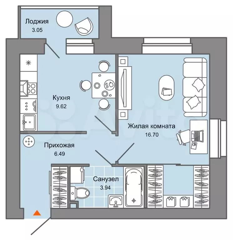 1-к. квартира, 39 м, 5/8 эт. - Фото 0