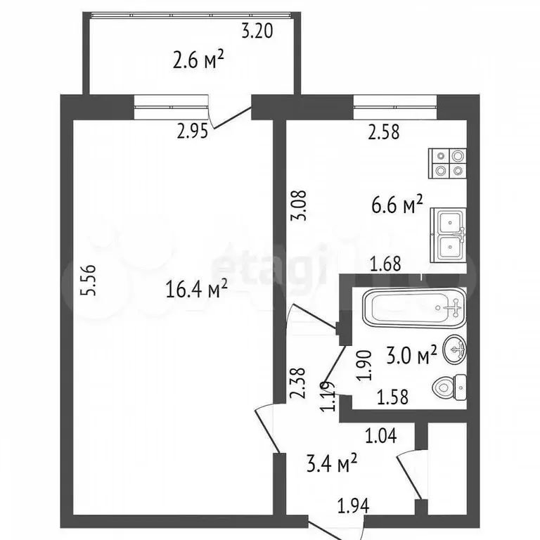 1-к. квартира, 30,1 м, 4/5 эт. - Фото 0