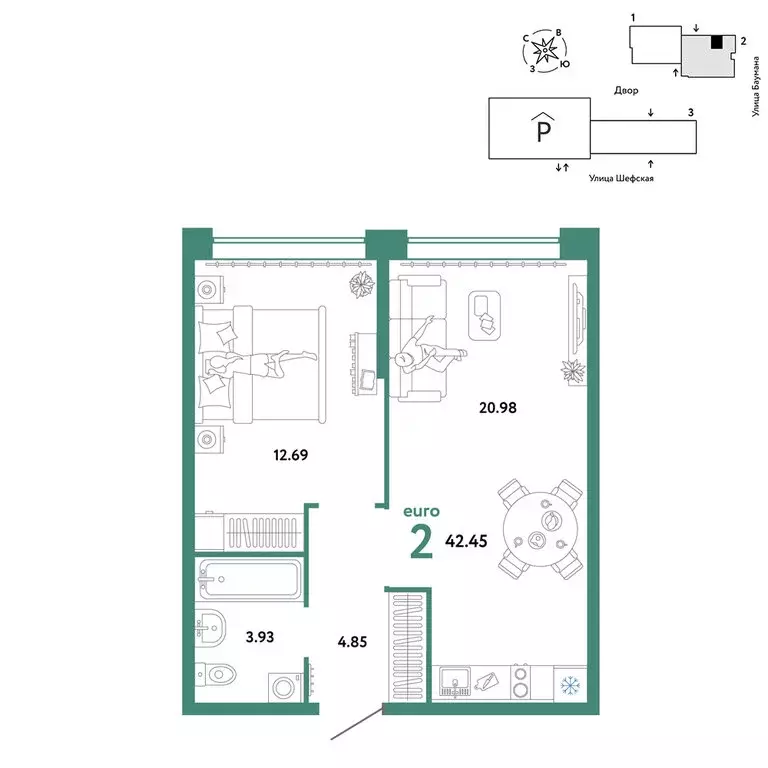 2-комнатная квартира: Екатеринбург, Шефская улица, 22А (42.45 м) - Фото 0