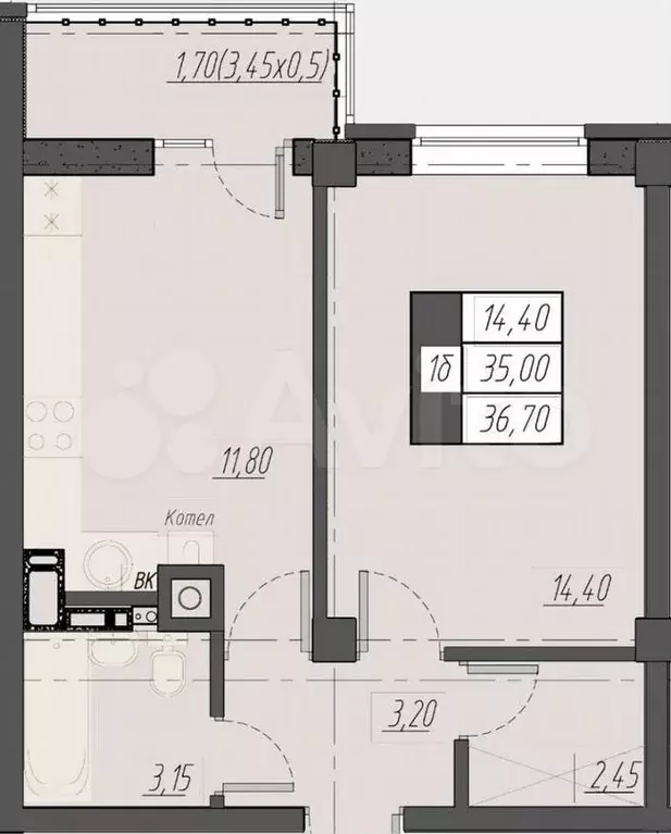 1-к. квартира, 36 м, 3/8 эт. - Фото 0